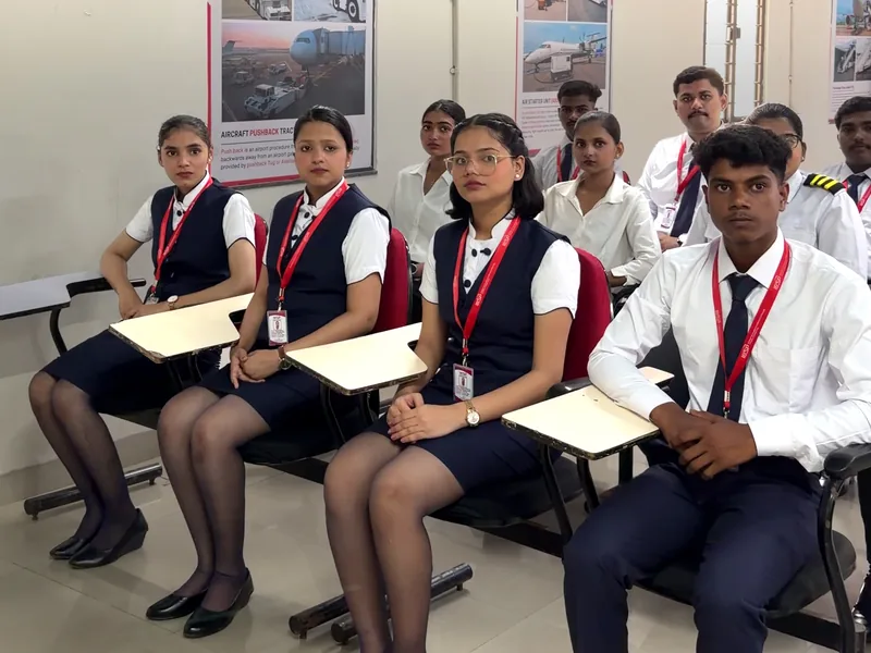 IESP cabin crew students in uniform in a classroom at an IESP centre